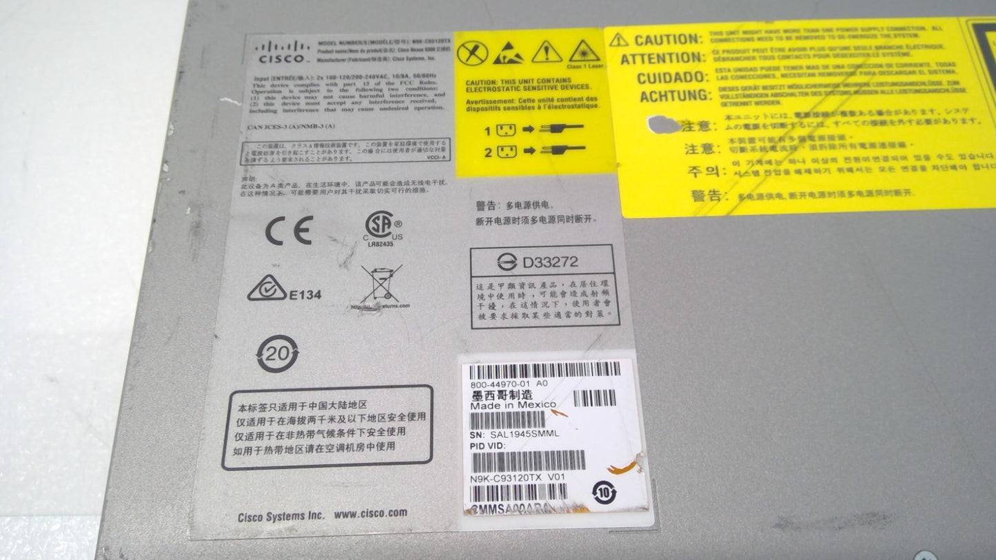 Cisco Nexus N9K-C93120TX SWITCH 96 Port 10GBASE-T 10Gb 6Port 40GBASE