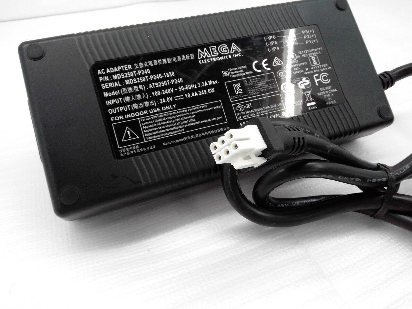 Genuine Mega ATS250T-P240 MDS250T-P240 AC Adapter 24V 10.A Power Supply 6-Pin