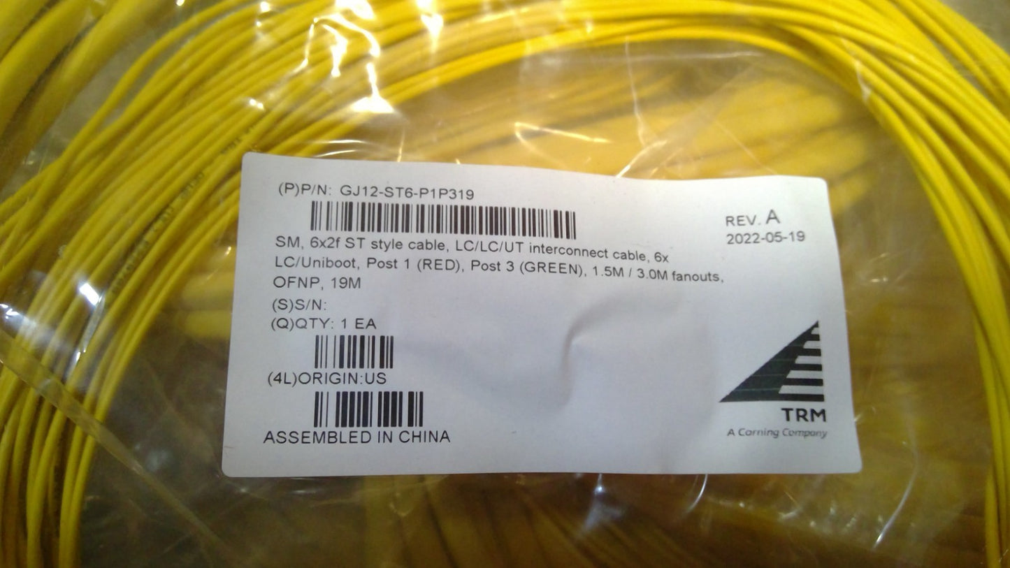 19M LC Uniboot to 6x ST Duplex Singlemode Fiber Patch Cable OFNP 12-Fiber OS2