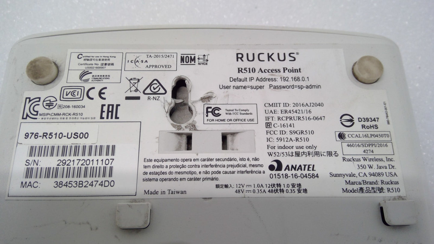 Ruckus Wireless ZoneFlex R510 802.11ac 867Mbit/s Wireless Access Point POE *Read