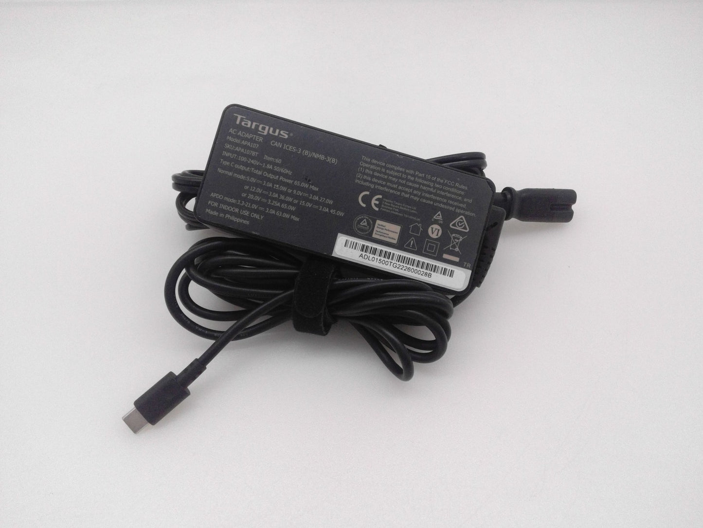 Targus AC Adapter 65W USB-C Laptop Tablet Phone Charger APA107