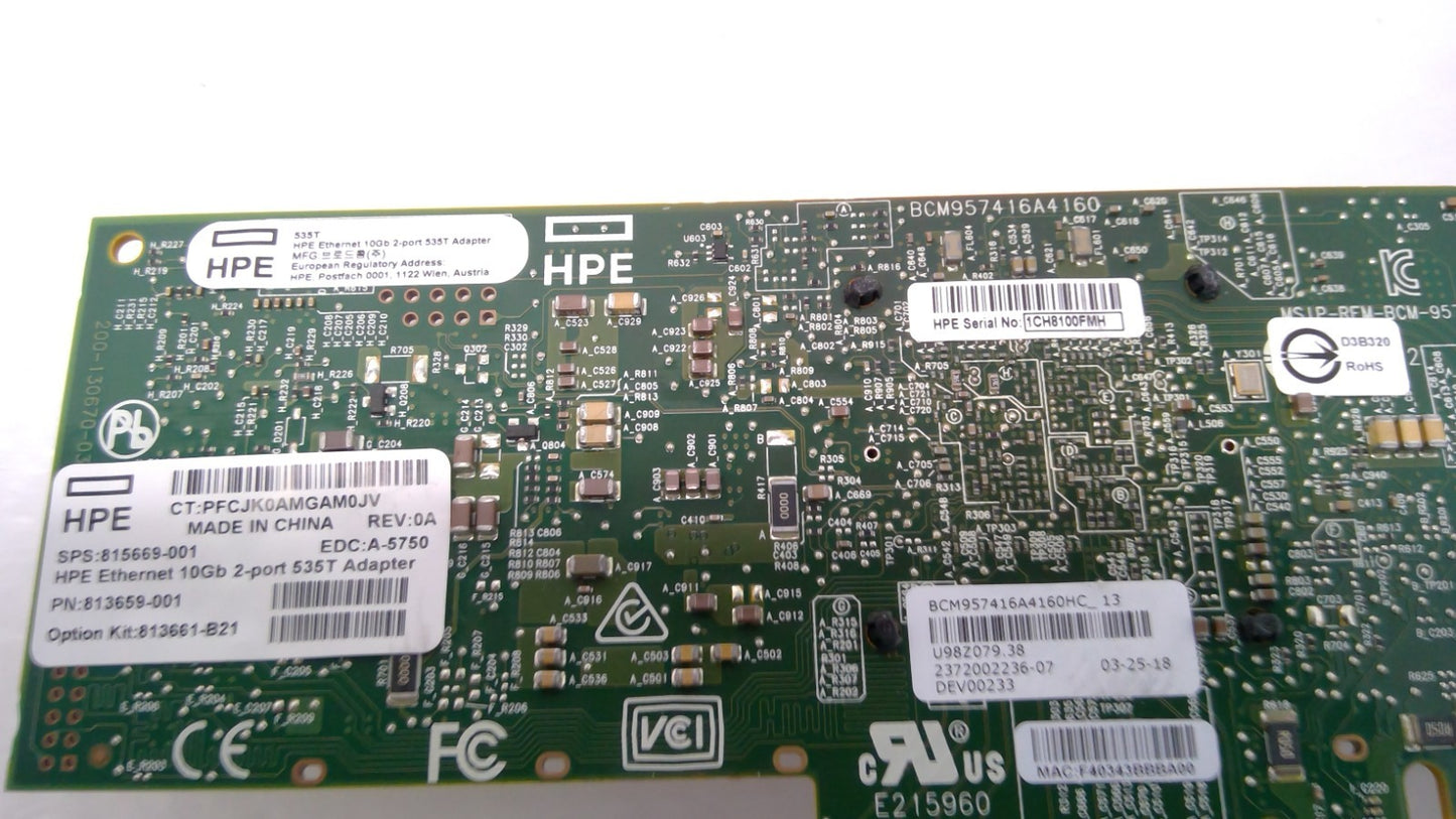 HPE 813659-001 Ethernet 10GbE 2-PORT 535T ADAPTER CARD 815669-001 813661-B21