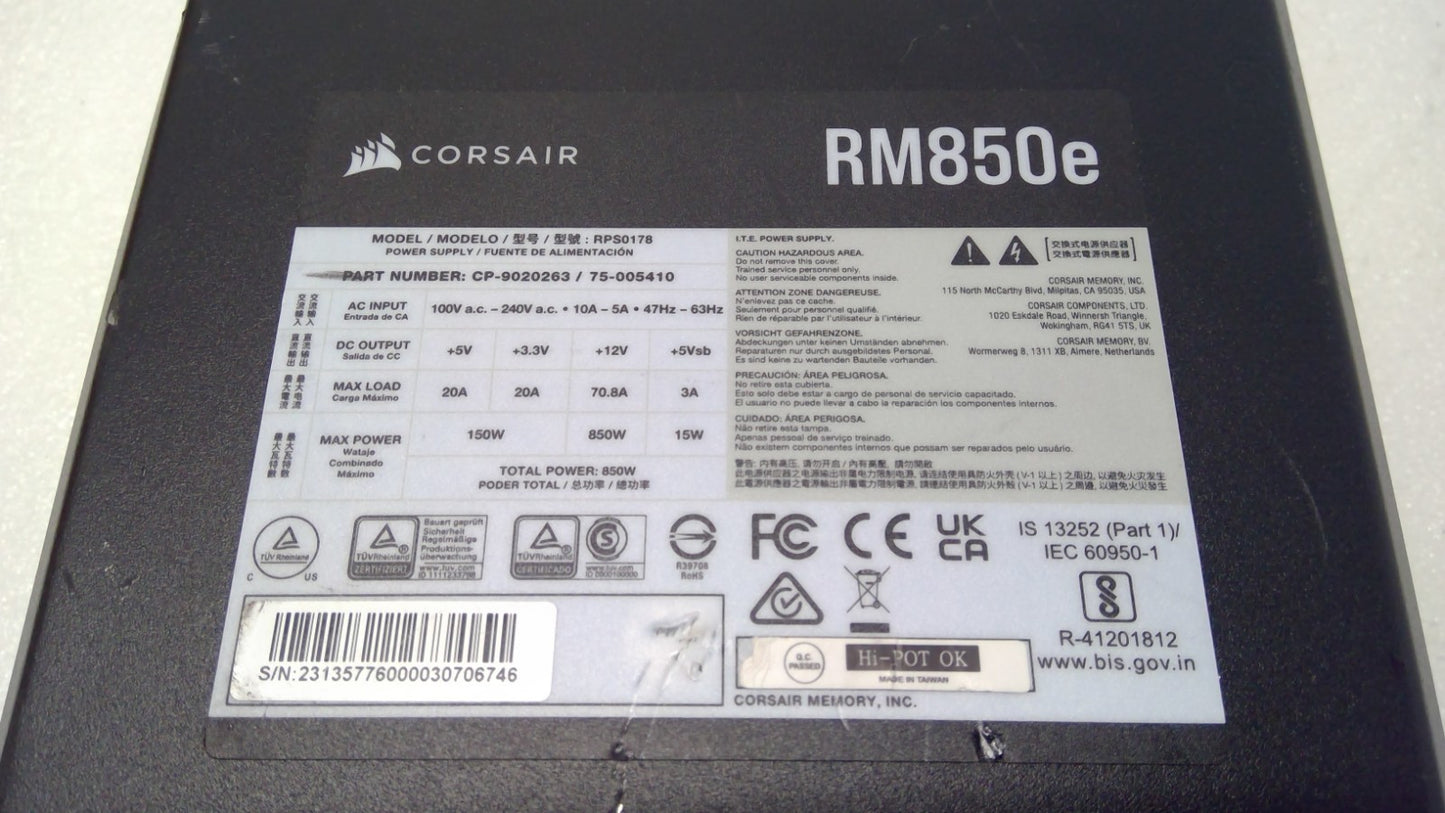 Corsair RM850e RPS0178 80 Plus Gold 850W Fully Modular Power Supply *No cable*