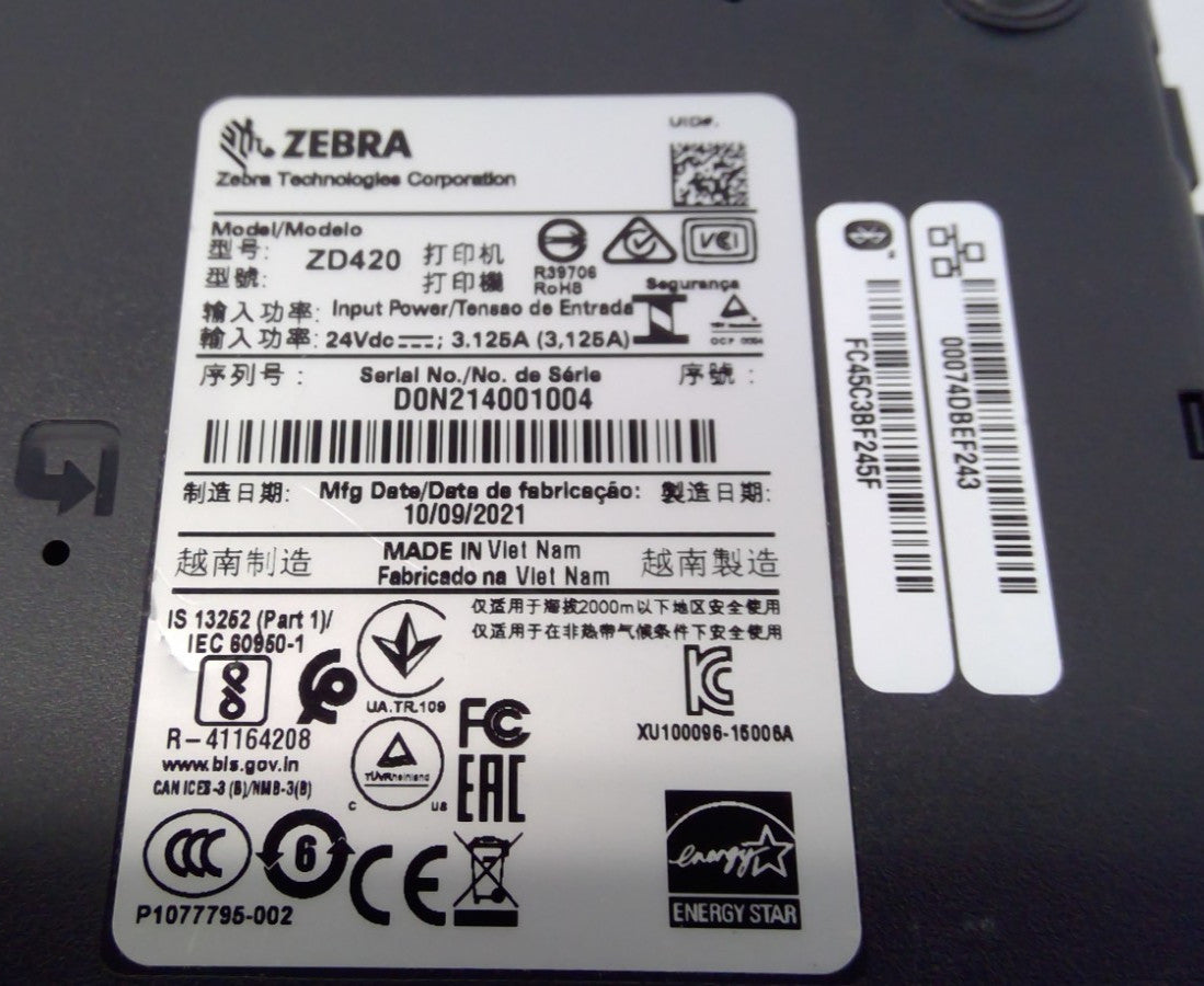 Zebra ZD420 Thermal Barcode Label Printer USB Network ZD42042-T01E00EZ *READ*
