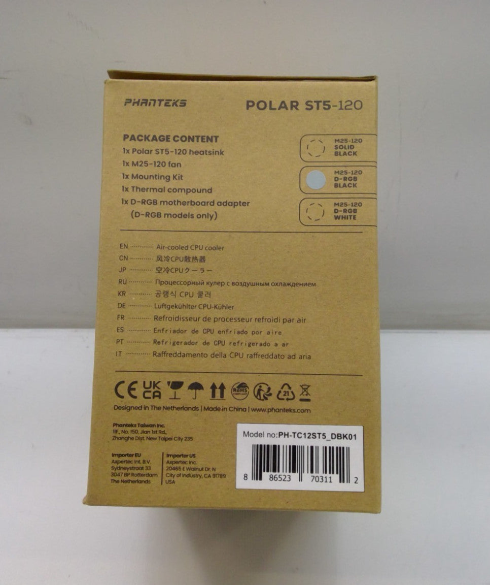Phanteks POLAR ST5-120 CPU Cooler FOR LGA 115x,1200,1700 AM4 AM5 Black