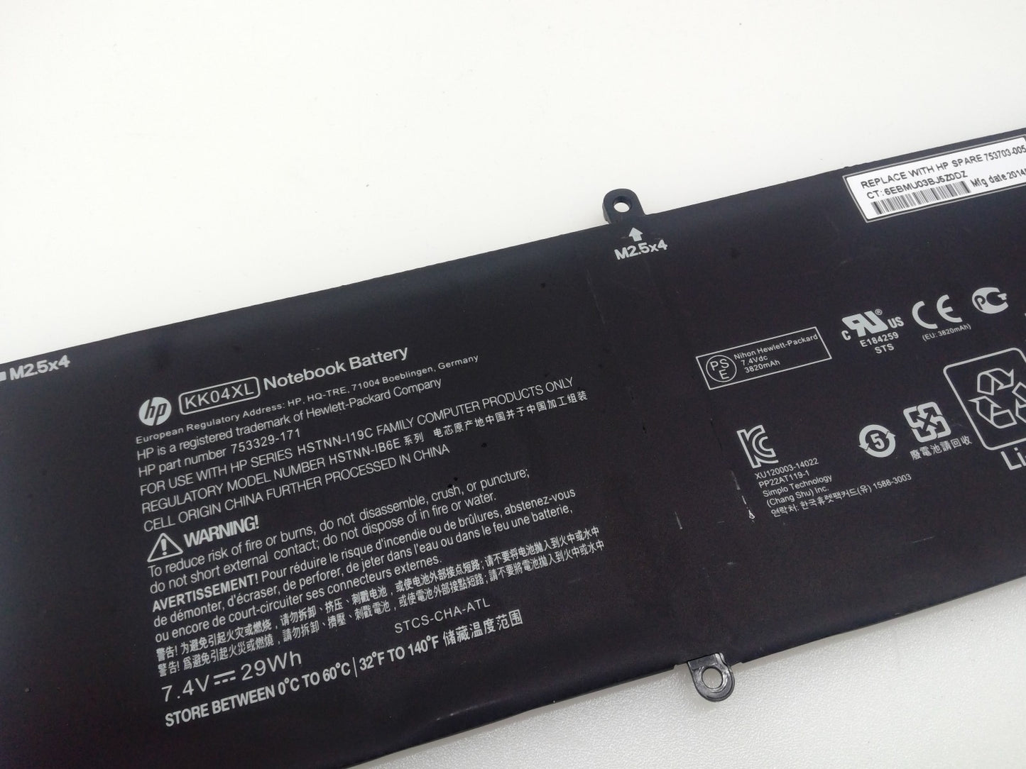 Genuine HP KK04XL Battery 7.4v 29Wh for Hp Pro x2 612 G1 753703-005 HSTNN-I19C