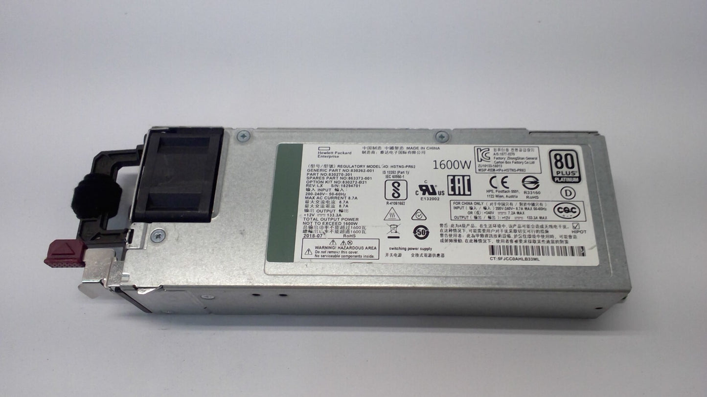 830272-B21  HPE 1600W Flex Slot Platinum Hot Plug Low Halogen Power Supply Kit