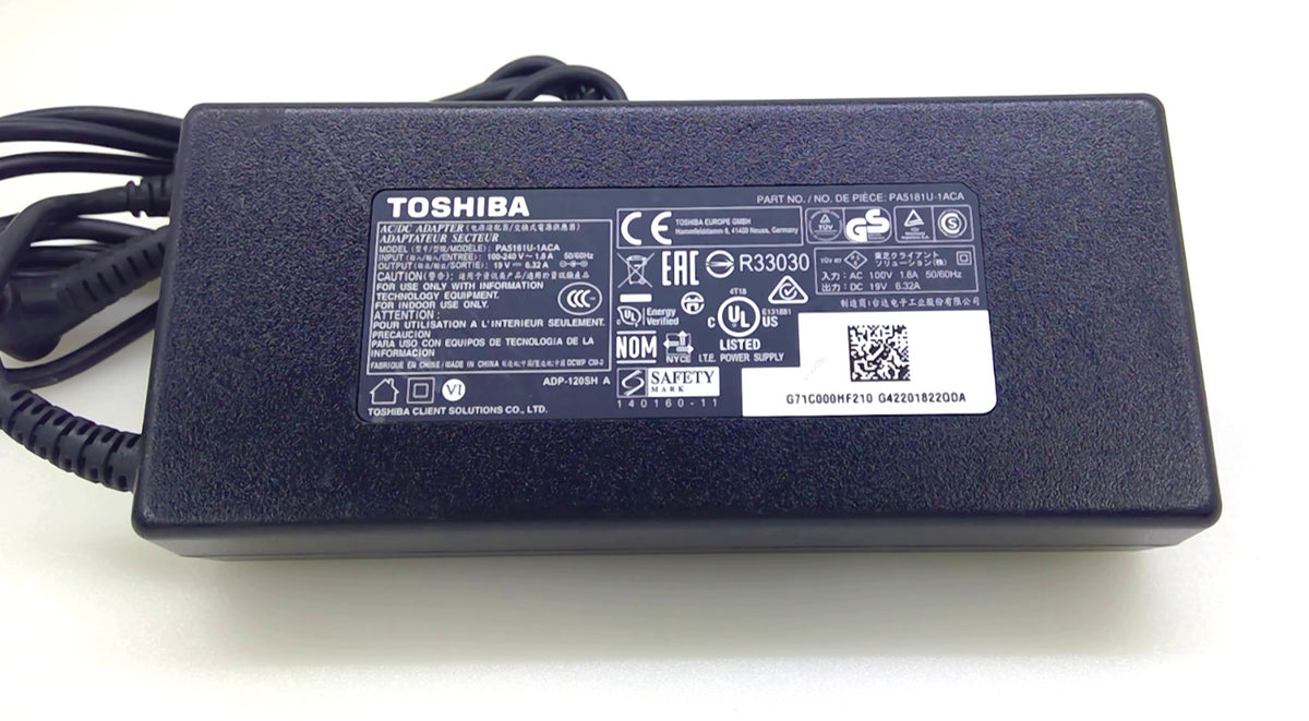 Genuine Toshiba 120W 19V 6.32A AC Adapter Charger PA5181U-1ACA w/Power Cord