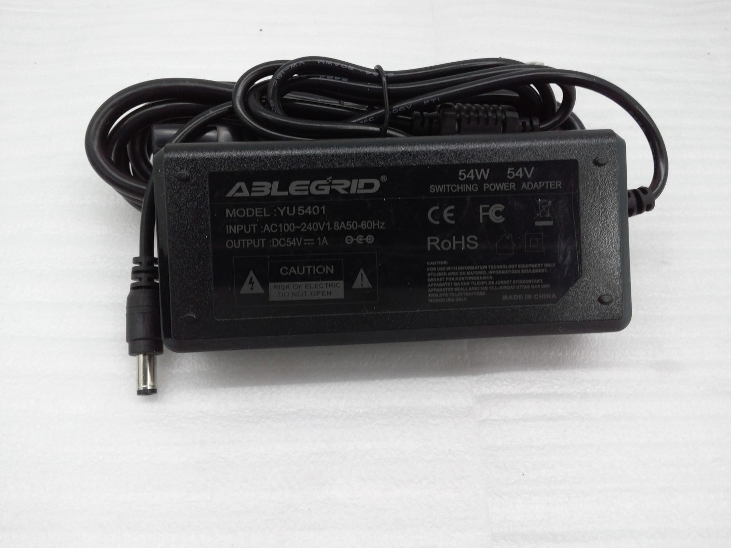 ABLEGRID 54W 54V 1A AC Adapter For Model: YU5401 Power Supply Charger Tip 5.5mm