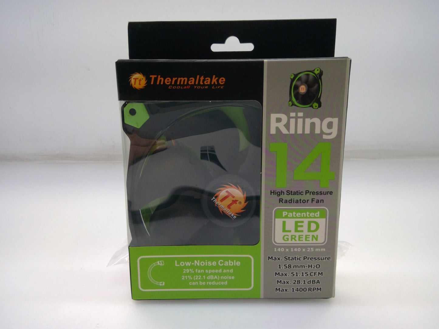 ThermalTake Riing 14 LED Green Case Fans 140X140X25 LED LNC, CL-F039-PL14GR-A