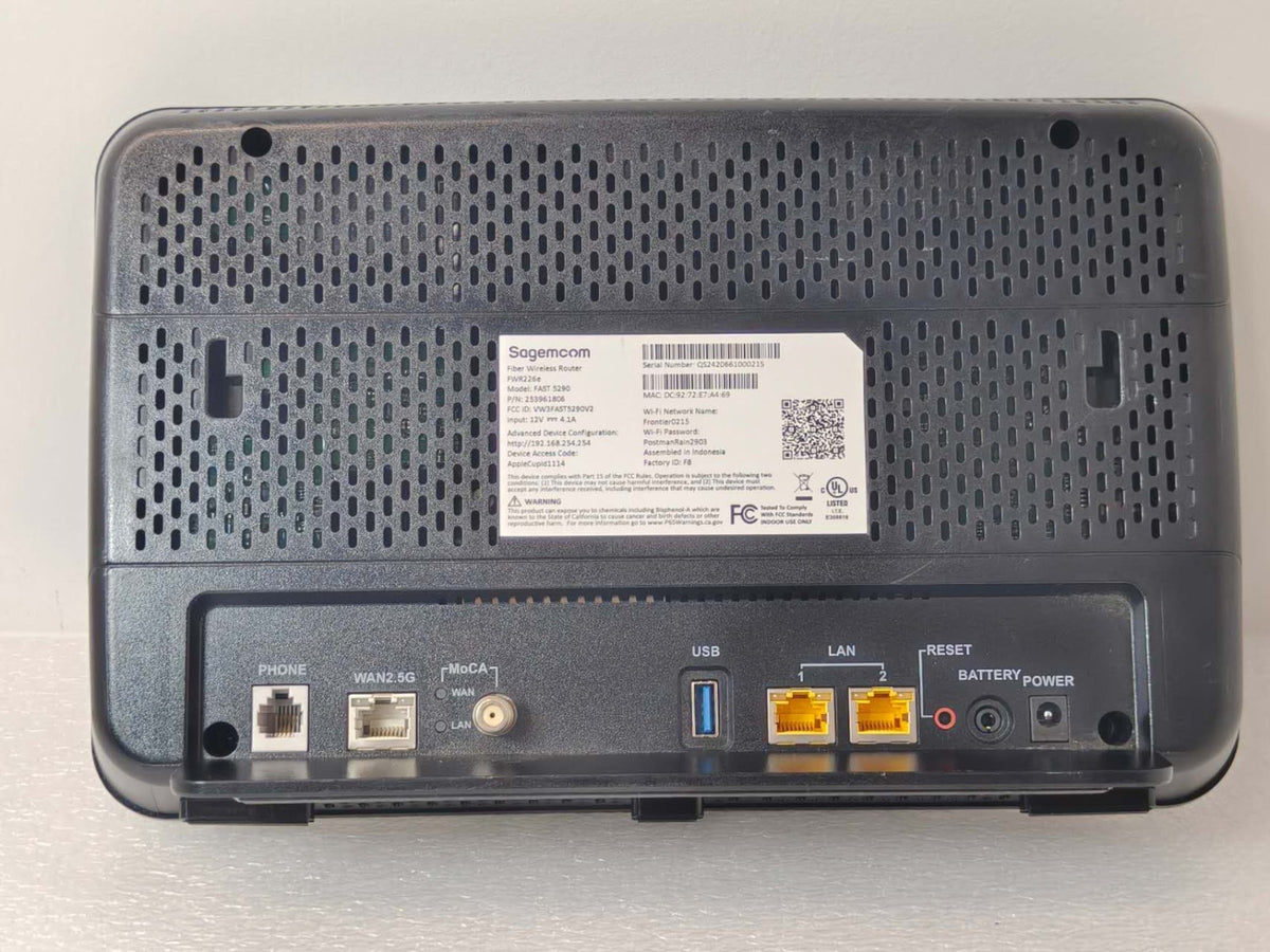 Sagemcom Fast 5290 FWR226e Frontier TriBand Fiber WiFi 6E Gigabit Router /No AC