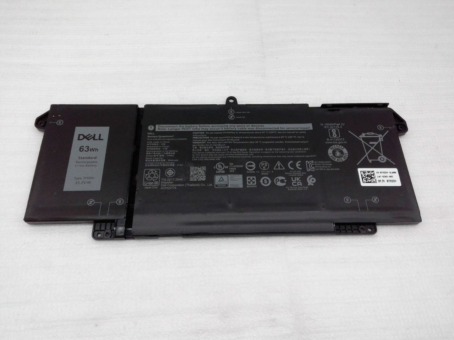 Genuine Dell Latitude 5320 7320 7420 7520 63Wh Laptop Battery 7FMXV 4M1JN TN2GY