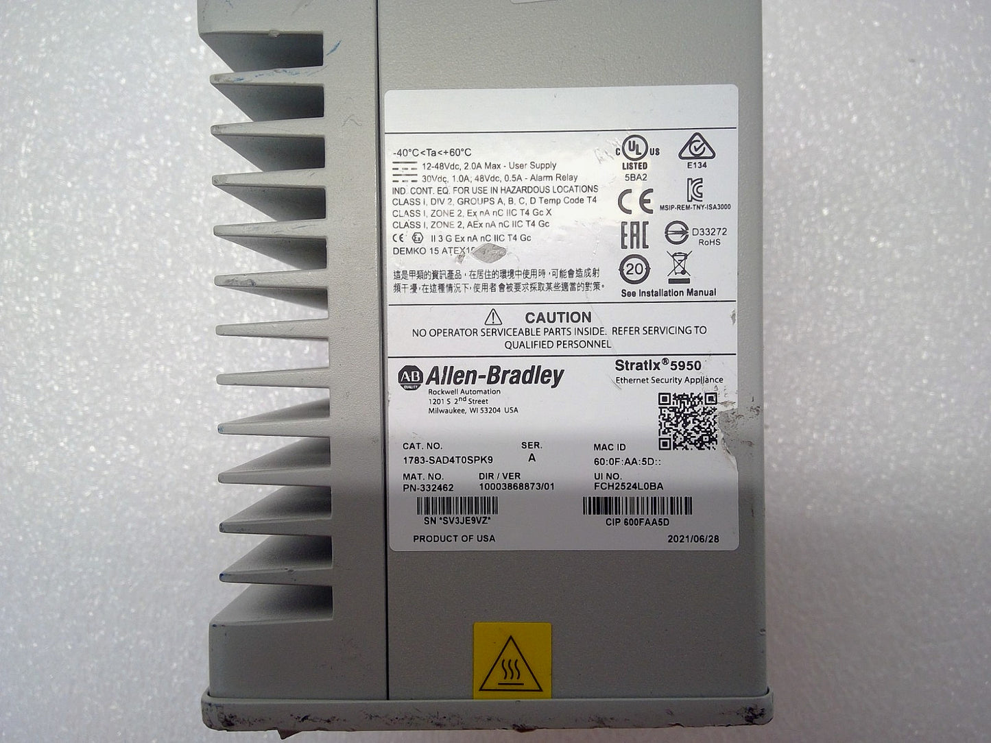 Allen Bradley Stratix 5950 1783-SAD4T0SPK9 A Security Appliance *Read Detail*