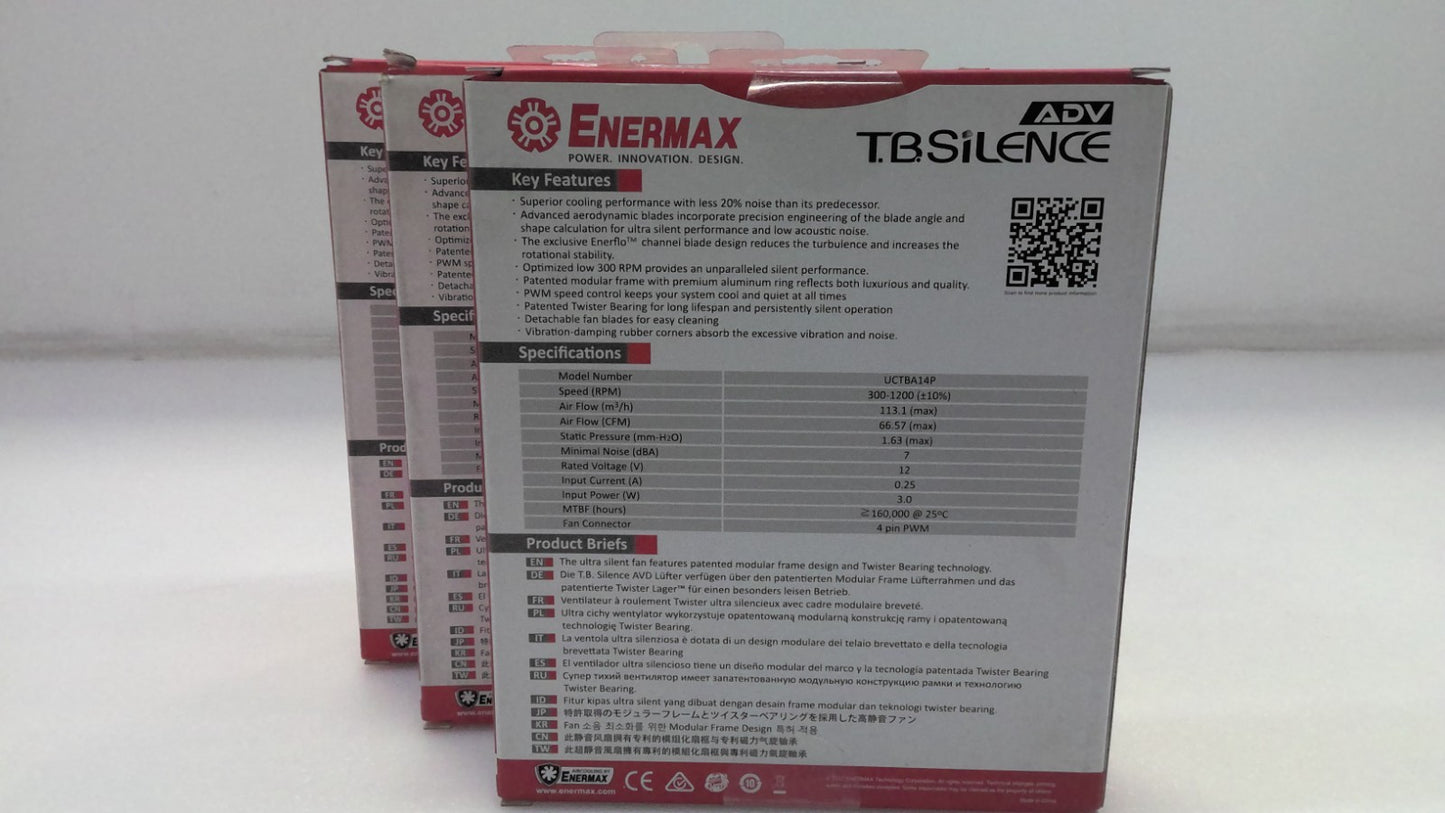 Lot of 3 Enermax ULTRA  ADV T.B. Silence 140mm UCTBA14P Cooling Case Fan