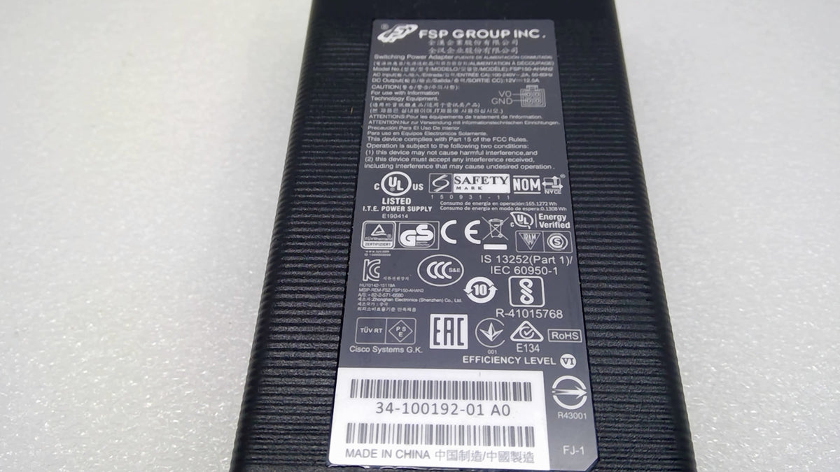 Genuine Cisco FSP150-AHAN2 150W 12V 12.5A 4-Pin AC Adapter 34-100192-01