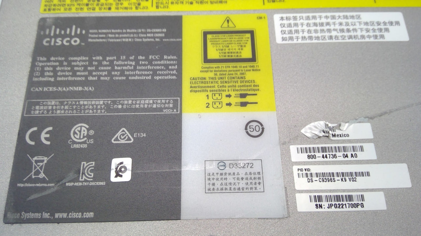 Cisco DS-C9396S-K9 MDS 9396S-K9 48-Port Active 16GbE Multilayer Fabric Switch