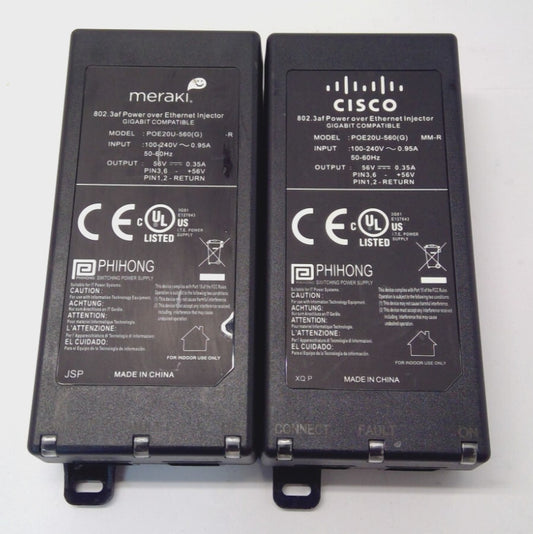 *LOT OF 2* Cisco Meraki POE20U-560 (G) 802.3af Power Over Ethernet Injector