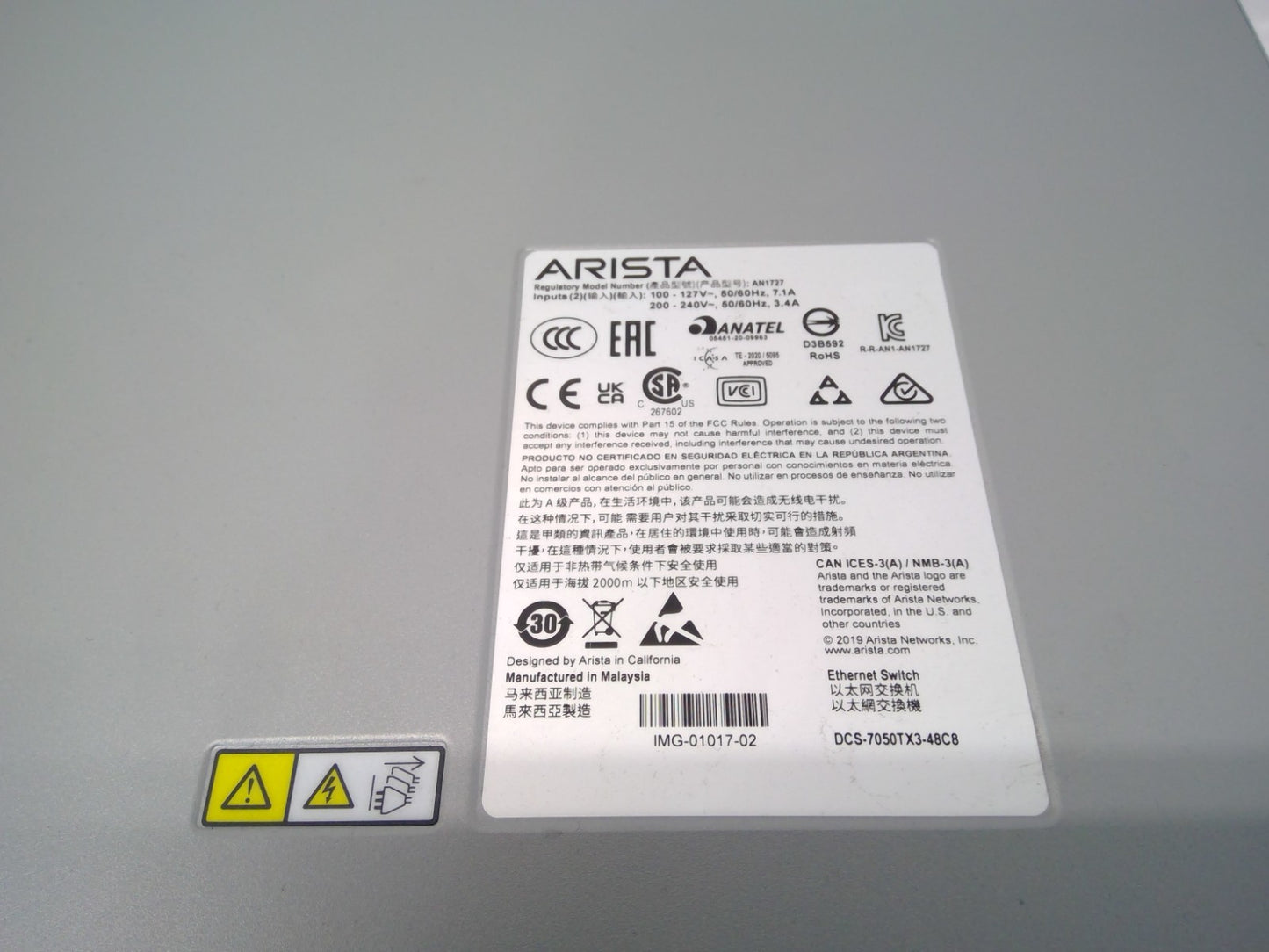Arista DCS-7050TX3-48C8-F 48x 10G-T & 8x QSFP100 Network Switch 7050X3 Series