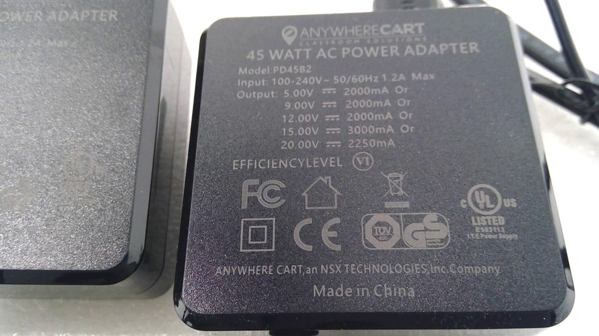 X2 ANYWHERE CART SEROOM SOLUTIONS 45 WATT USB-C AC POWER ADAPTER PD45B2