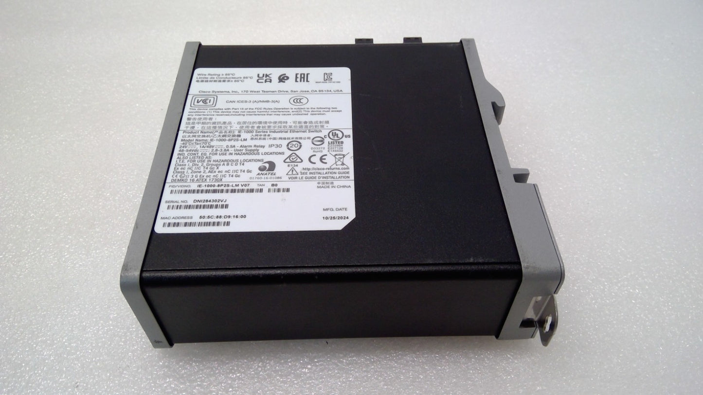 Cisco IE-1000-8P2S-LM 10 Port SFP POE+ IE 1000 Series Industrial Ethernet Switch