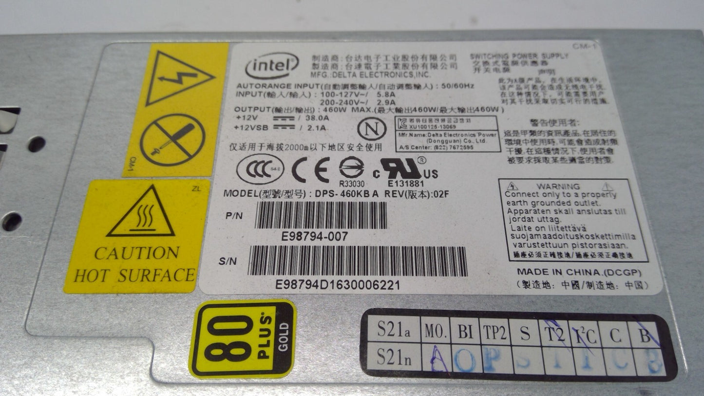 Intel DPS-460KB A 460W 80 Plus Gold Server Power Supply P/N: E98794-007