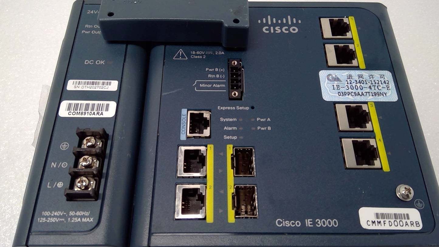 Cisco IE-3000-4TC-E Industrial Ethernet 3000 4-PORT Base Switch w/ PWR-IE3000 AC