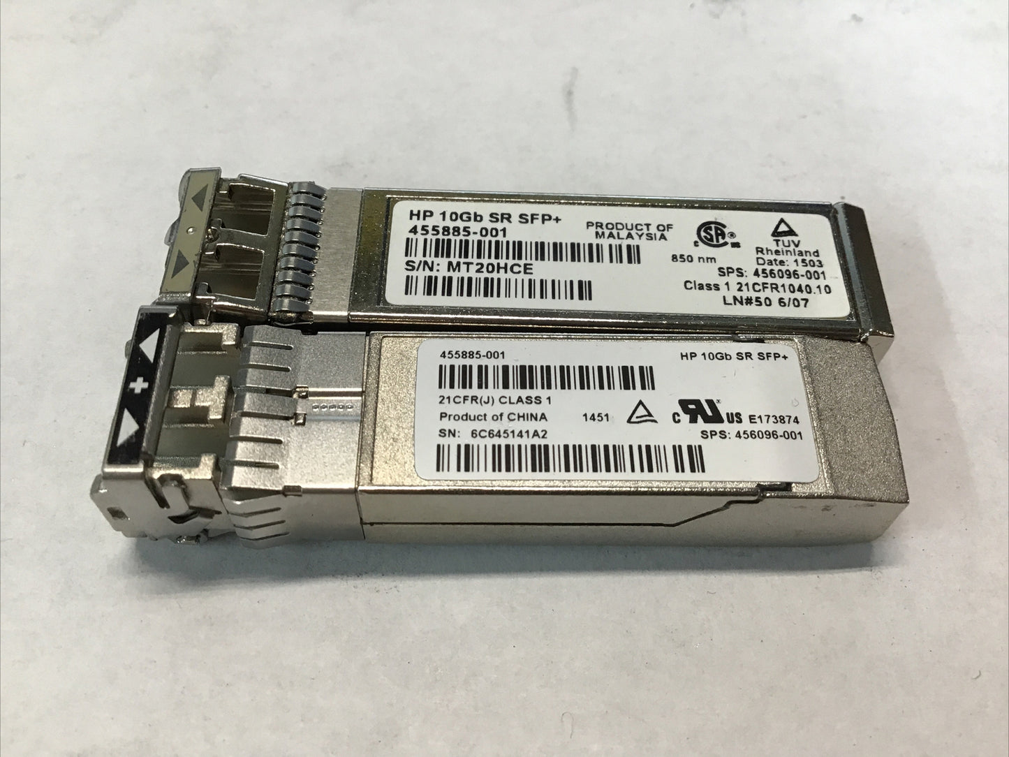 Lot of 10 - HP 10Gb SR SFP+ Transceiver 455883-B21 455885-001 456096-001 850nm