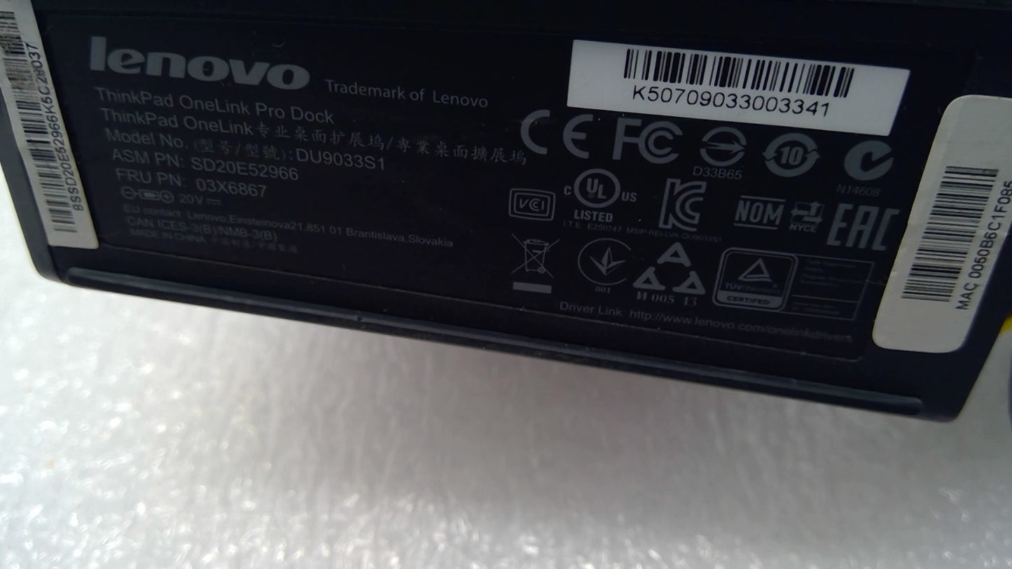 Lenovo 03X6867 ThinkPad OneLink DU9033S1 Dock DVI DisplayPort USB3.0 but NO PSU