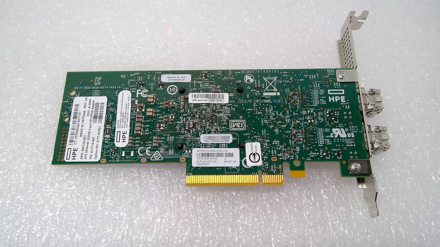 HPE 631SFP28 840130-001 817716-001 2Port 10/25Gb Mellanox CX4 Lx NIC W/10G SFP+