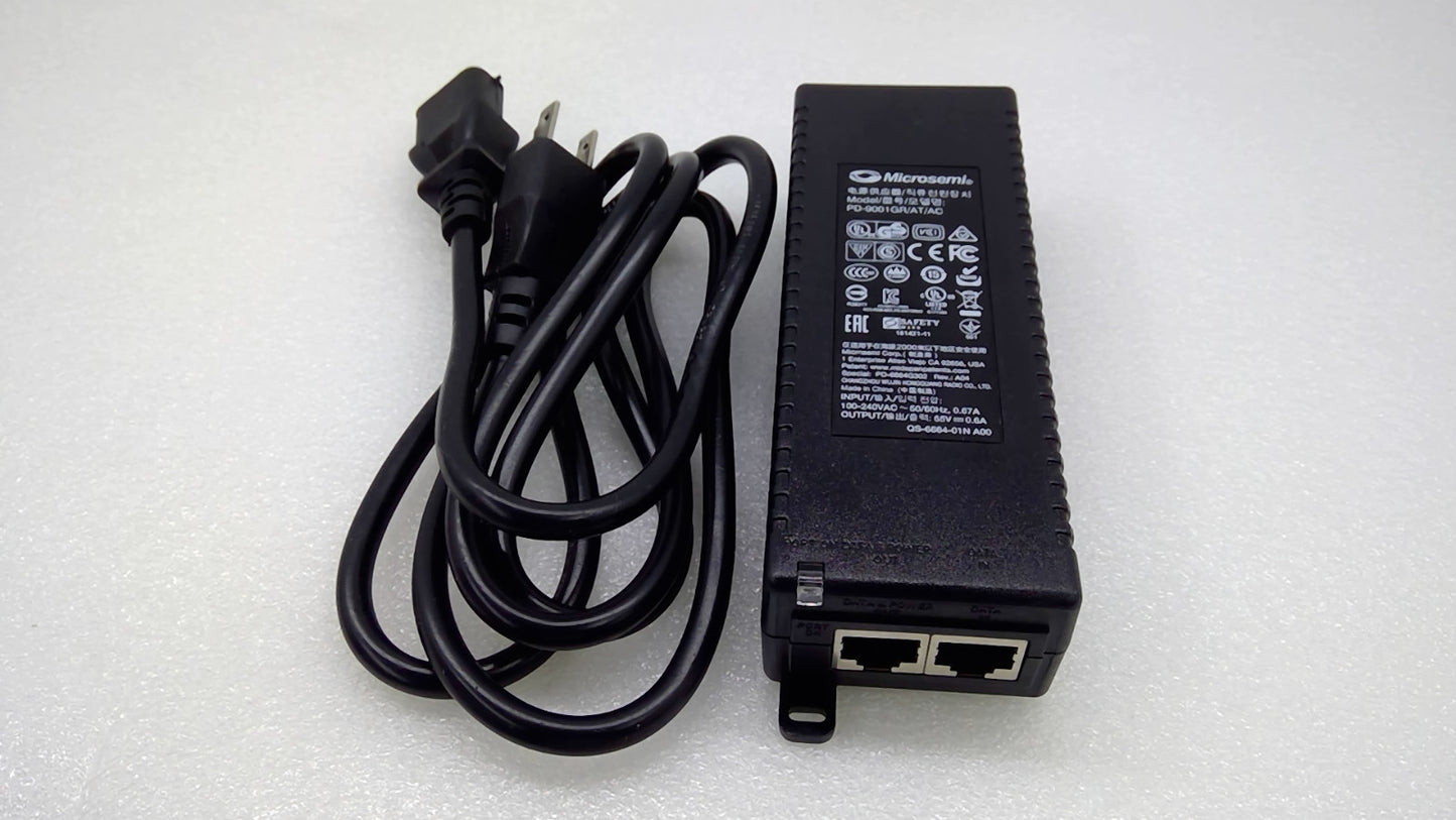 Microsemi PD-9001GR/AT/AC 30W Gigabit PoE+ Injector 55V 0.6A w/ Power Cord
