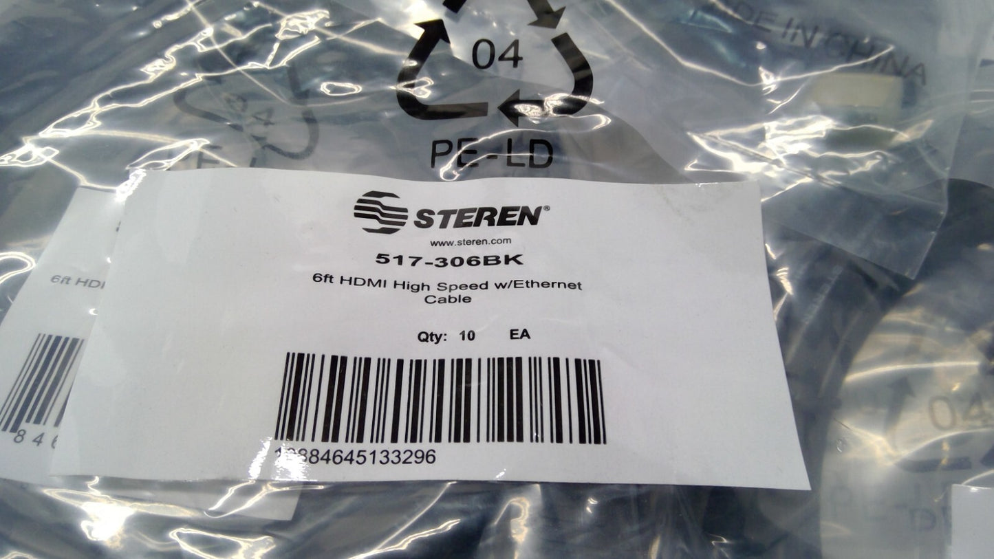 *LOT OF 10* Steren 517-306BK Black 6FT HDMI High Speed w/ Ethernet Cable