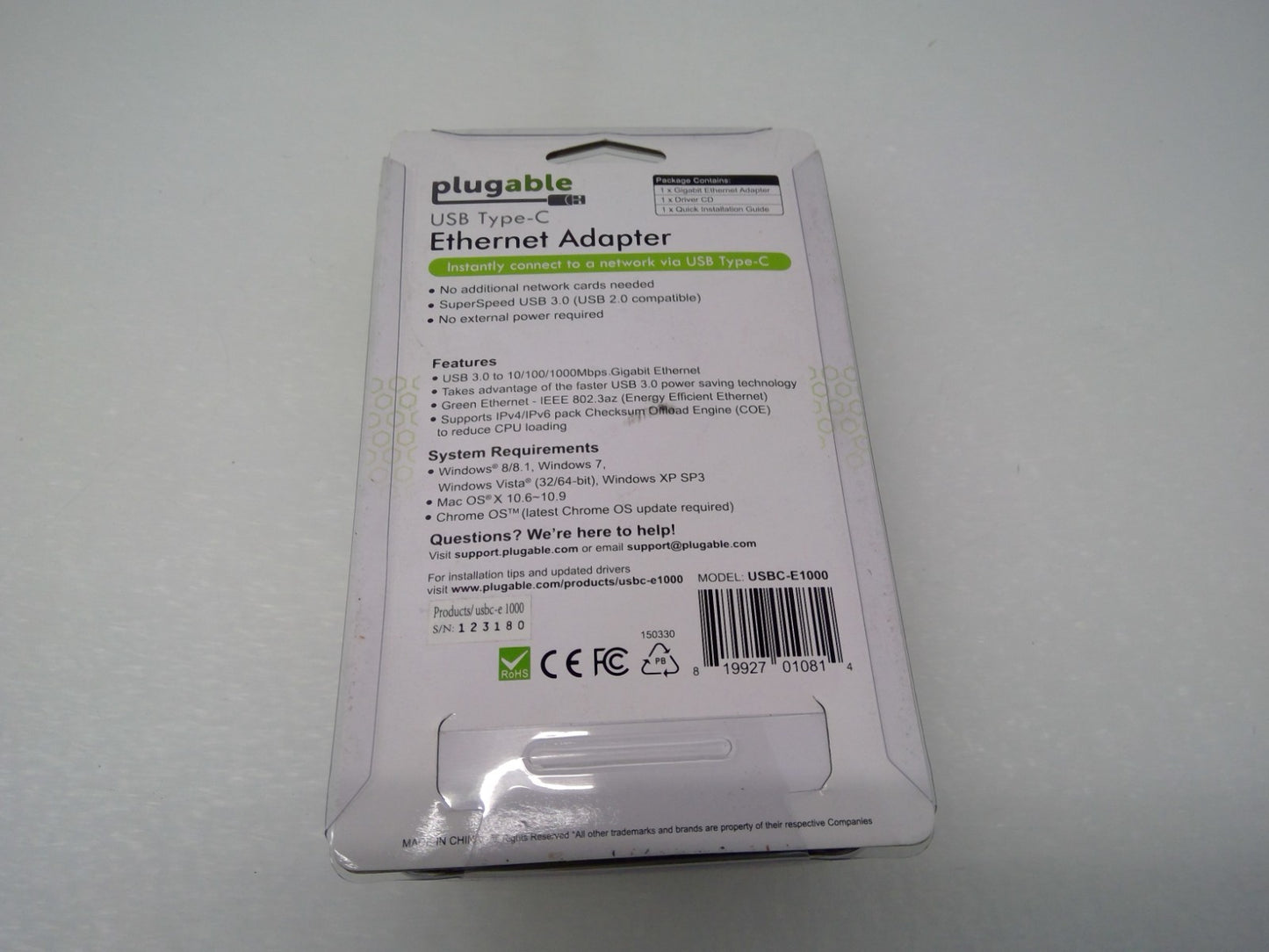 NEW Plugable USBC-E1000 USB C Ethernet Adapter, Fast and Reliable Gigabit