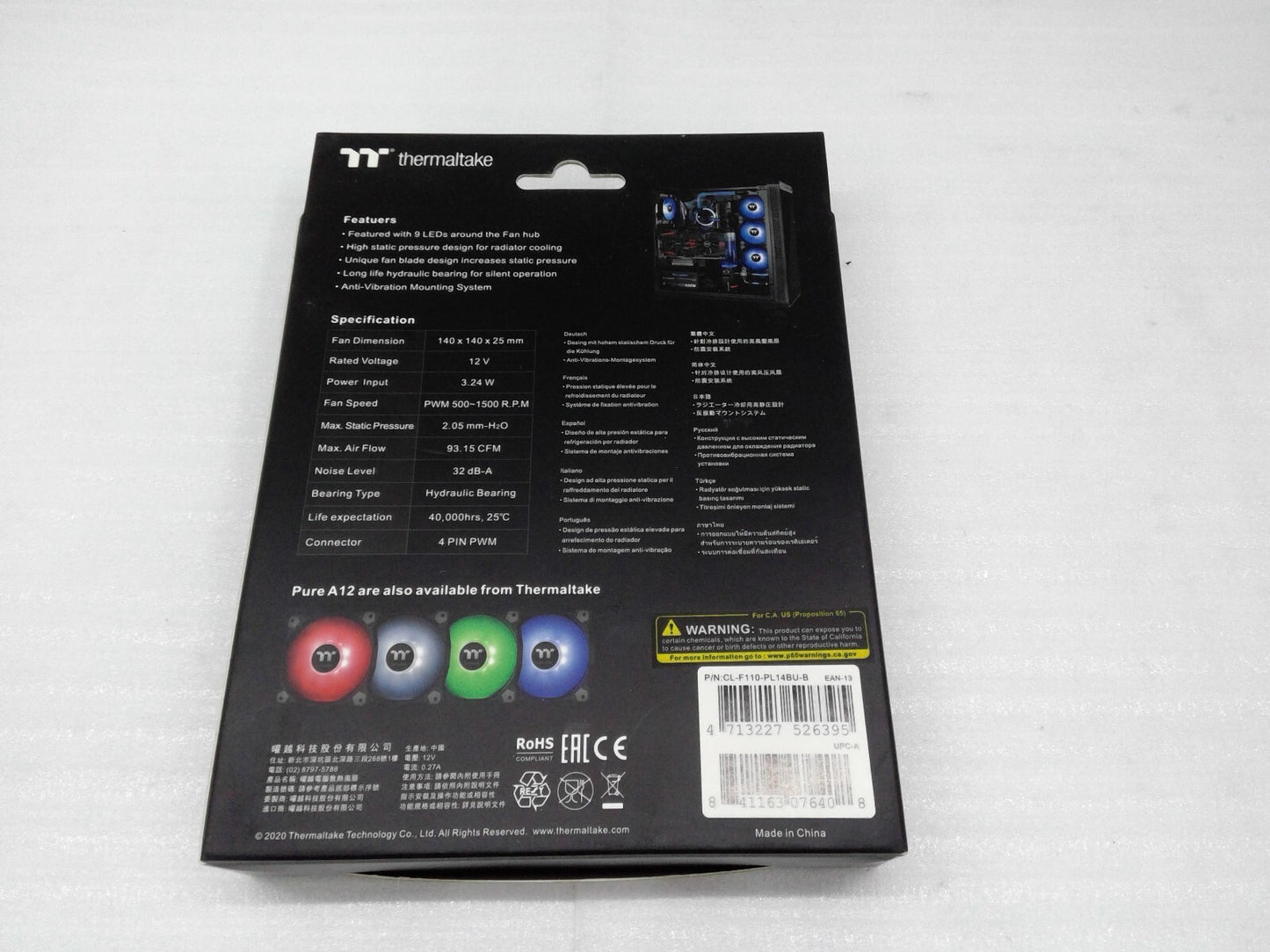 New Thermaltake Pure A14 LED Blue  Radiator Fan single CL-F110-PL14BU-B