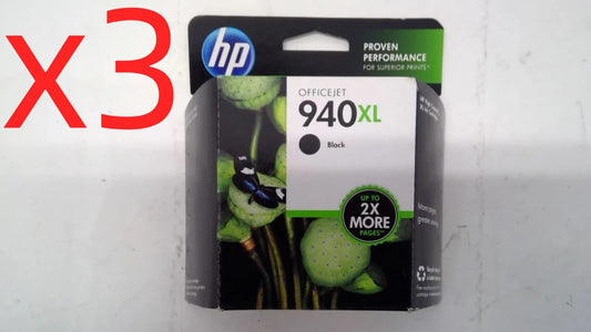 Lot Of 3 HP 940 XL Black High Yield Ink Cartridges