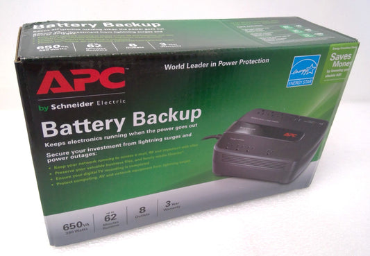 APC Back-UPS 650VA BE650G1 650VA 390W Battery Backup &Surge Protector 8 Outlets