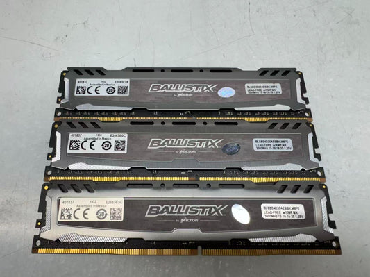 Lot of 3 Micron Ballistix 8GB DDR4-3000 Desktop Memory BLS8G4D30AESEK.M8FE