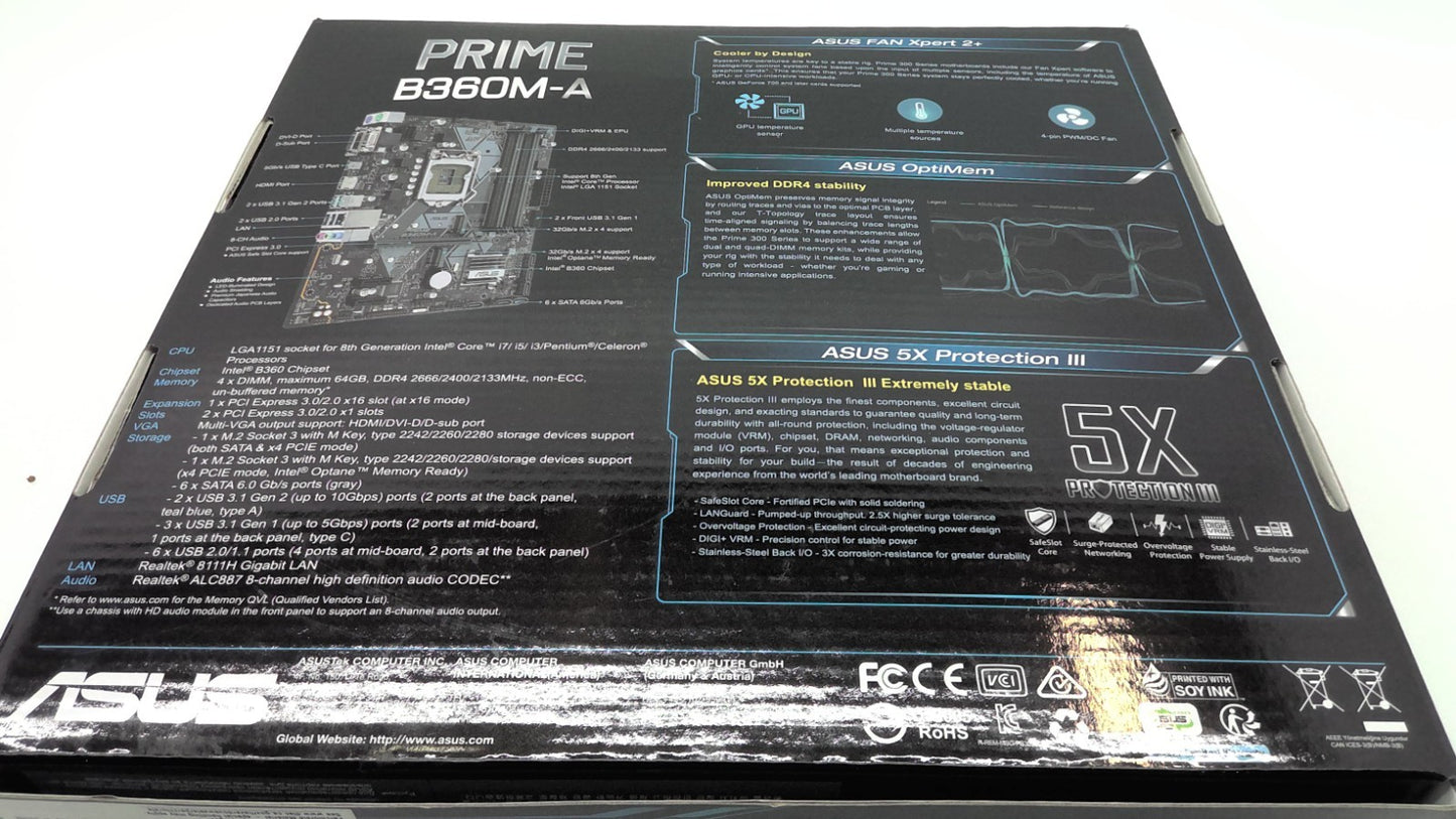NEW Asus Prime B360M-A LGA1151 8th /9th Gen Intel B360 Motherboard Original I/O