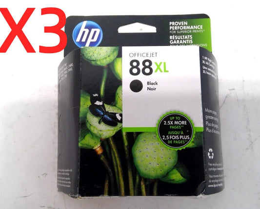 LOT OF 3 Genuine HP 88XL Black HIGH YIELD Ink Cartridge