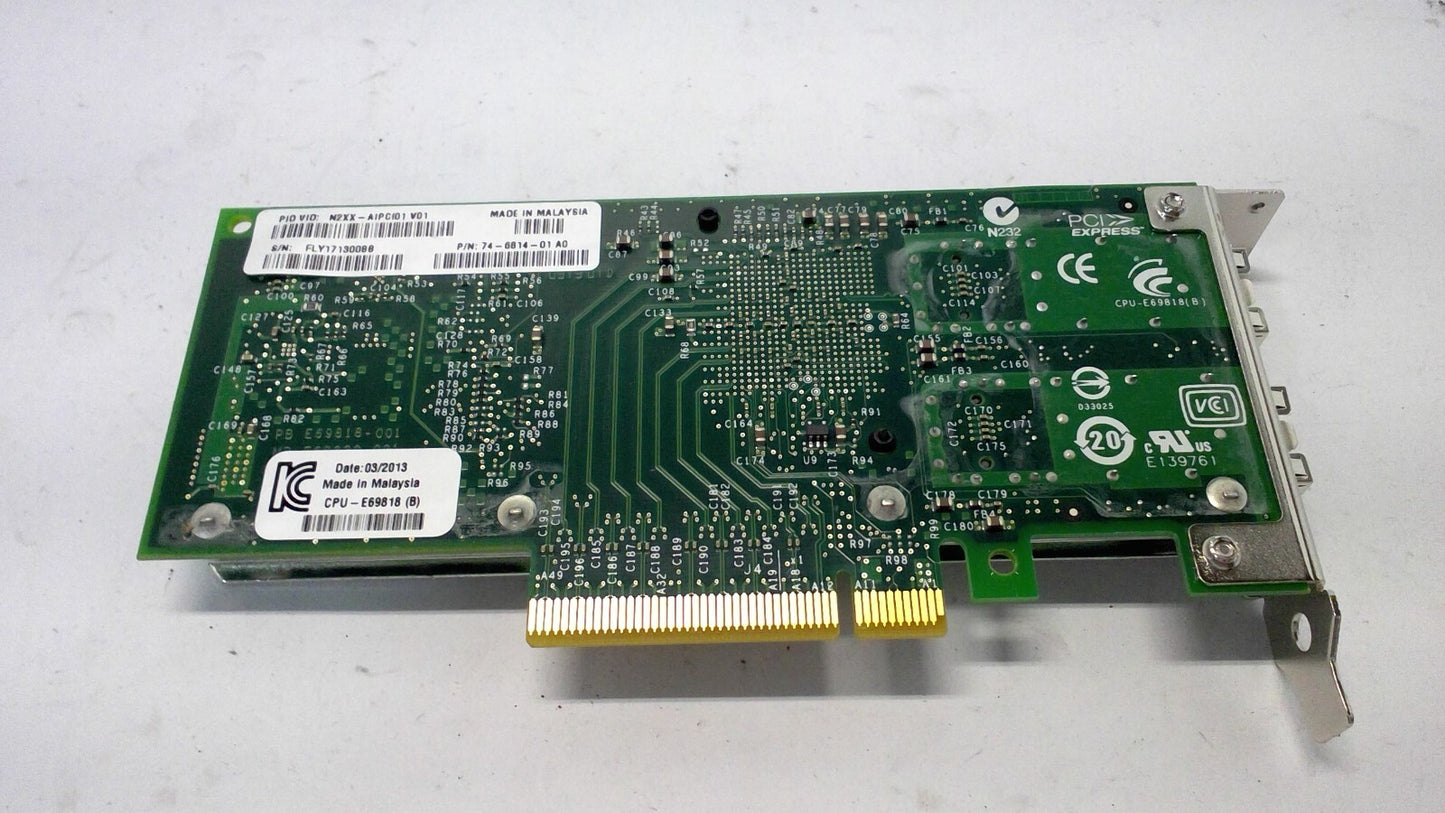 X520-DA2 Intel N2XX-AIPCI01 10GB Dual Port Ethernet Adapter 74-6814-01 L/Bracket