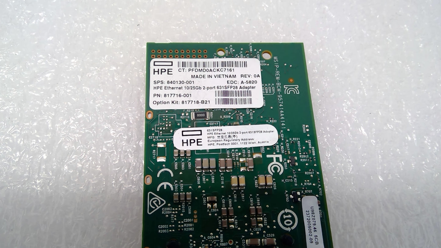 HPE 631SFP28 840130-001 817716-001 2Port 10/25Gb Mellanox CX4 Lx NIC W/10G SFP+