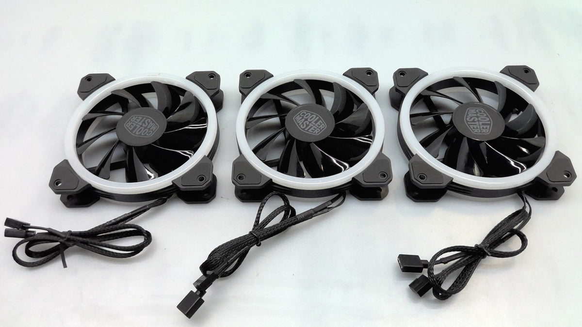 Lot of 3 Cooler Master RGB Case Fan DF1202512RFMN- Dual Rings White LED 3 Pack