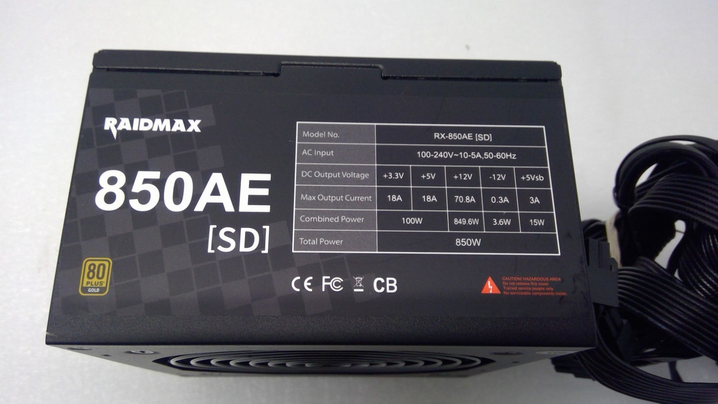 RAIDMAX 850AE 850W 80 PLUS Gold ATX 12V Power Supply PSU RX-850AE (SD)