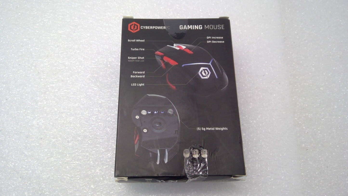 NEW CyberPowerPC Wired Gaming Mouse 4000 DPI OPI 5g Matal Weights LED Light