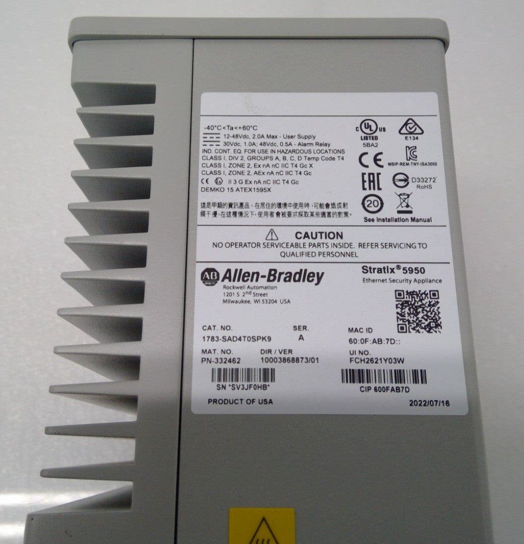 Allen-Bradley Stratix 5950 Industrial Network Security Appliance 1783-SAD4T0SPK9