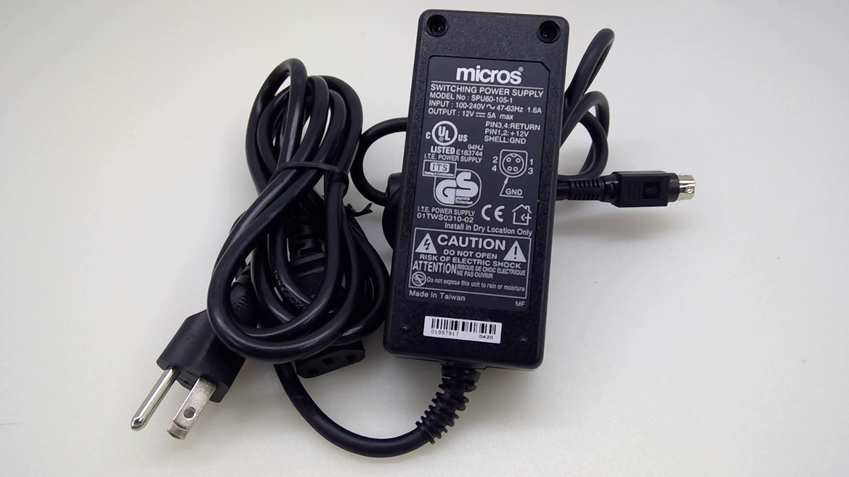 MICROS POS Power Supply SPU60-105-1 60W 12V 5A 4-Pin DIN Adapter