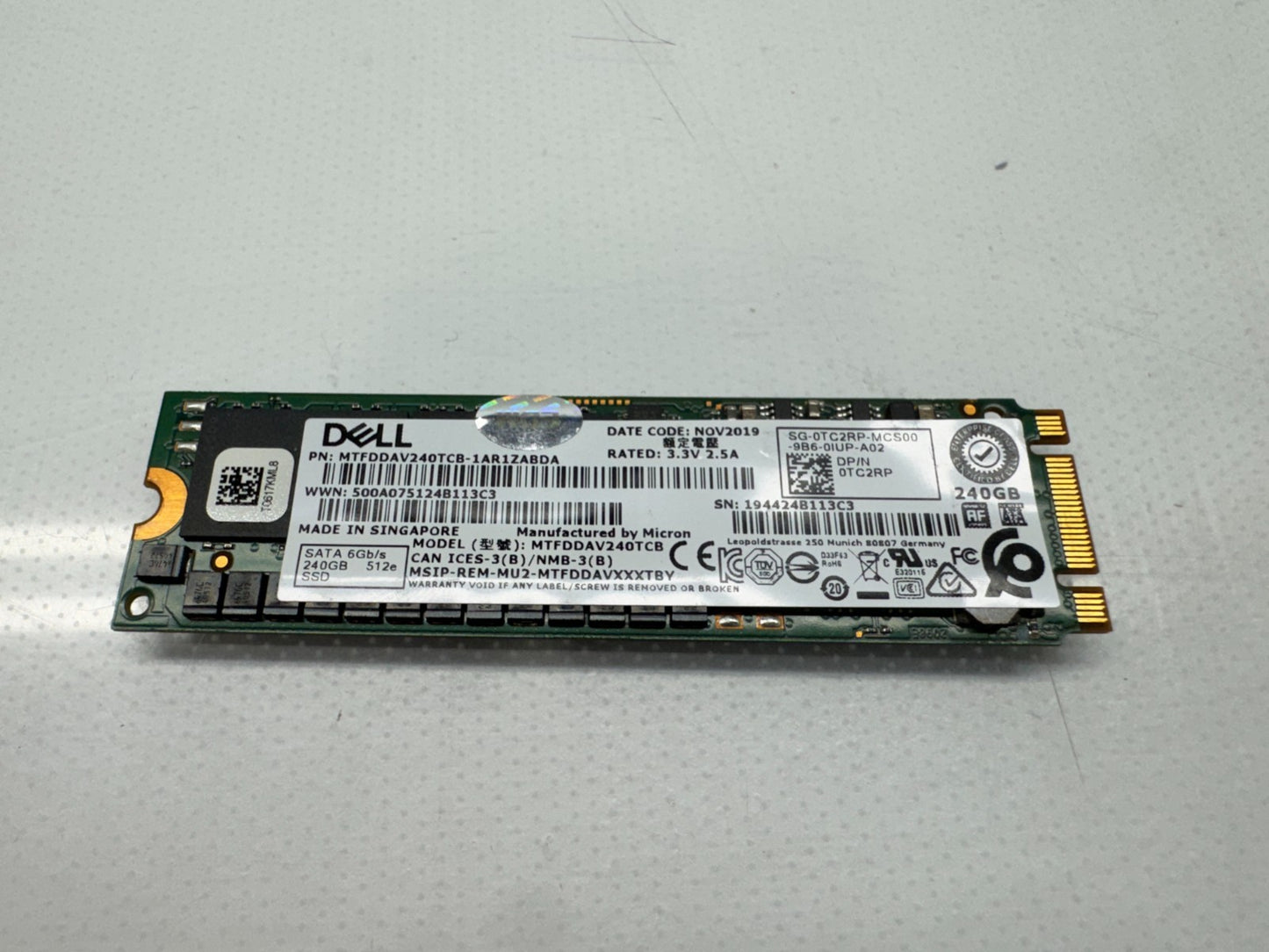 Dell Micron 0TC2RP 240GB M.2 SSD MTDDAV240TCB Solid State Drive