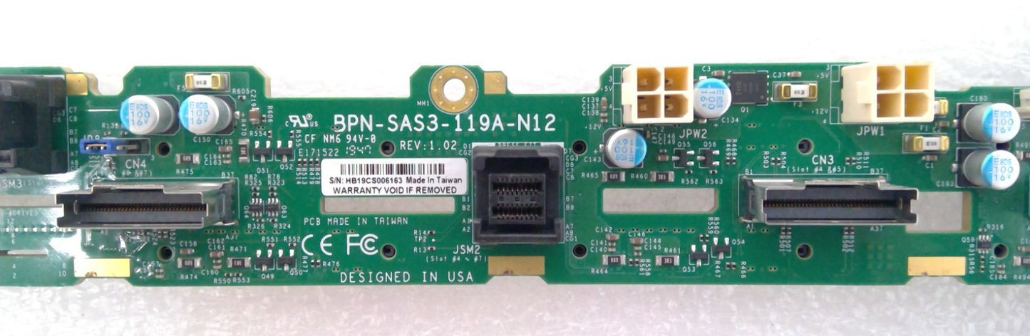 Supermicro BPN-SAS3-119A-N12 12x 2.5" 12Gbps SAS3/SATA3/NVMe 1U hybrid backplane