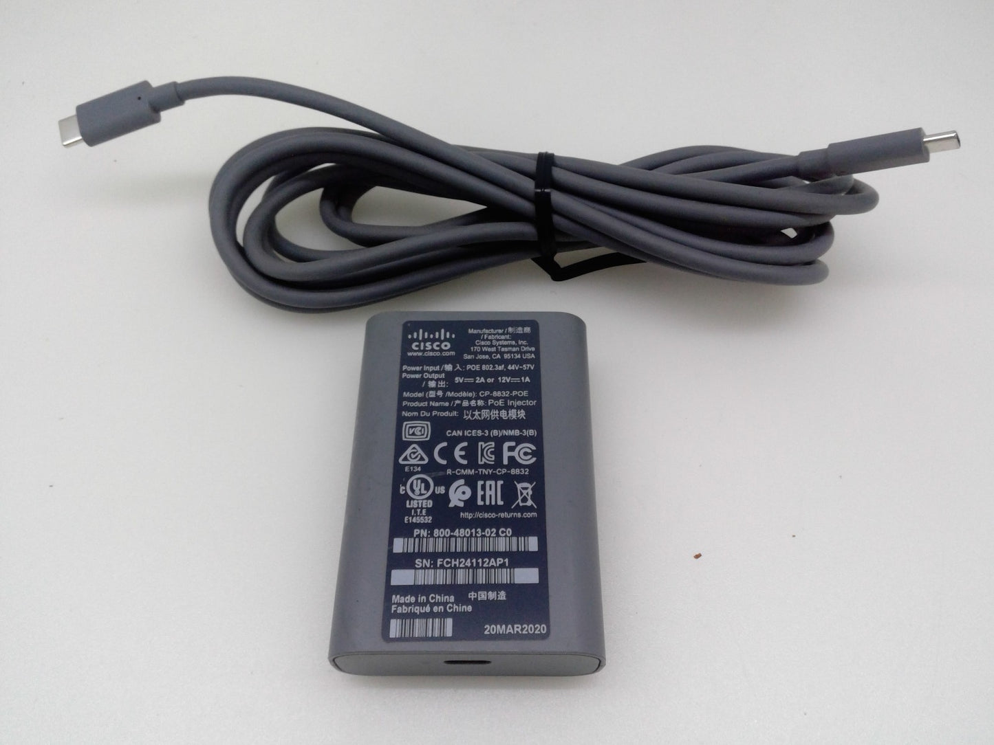 Cisco CP-8832-POE POE Injector Power Supply for 8832 Conference Phone