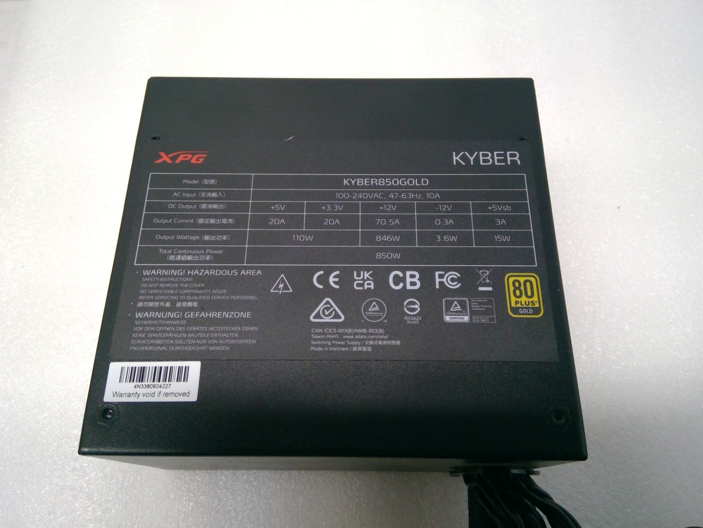 XPG KYBER 850W 80 Plus Gold Gamer Power Supply KYBER850GOLD