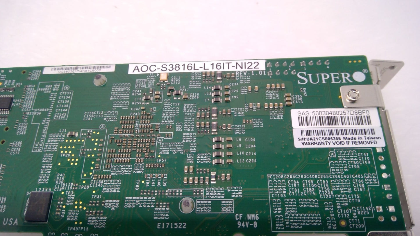 Supermicro AOC-S3816L-L16IT-NI22 16-Port SAS/SATA 12Gb/s PCIe RAID Controller